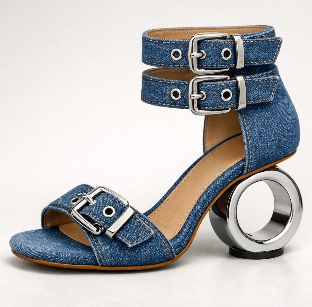 Dark Blue Denim Circle Heel